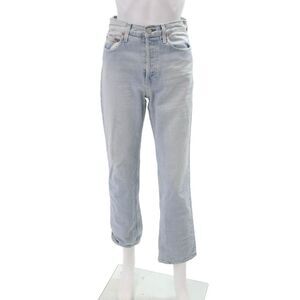 Trave Womens Button Fly High Rise Light Wash Straight Leg Jeans Blue Size 25